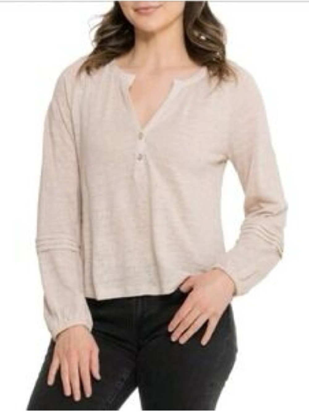 Calypso St. Barth 100% Linen Henley Top Peasant Sleeve XL Oatmeal Boho Granola